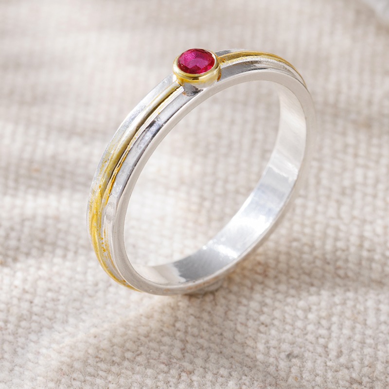 Women's Two-Color Elegant Ring with Golden Stripes